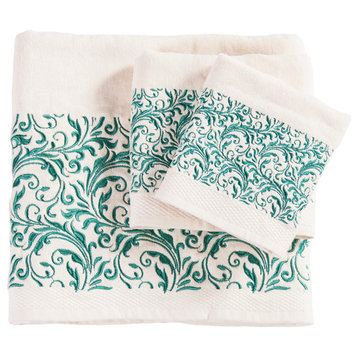3-Piece Embroidered Wyatt Towel Set, Cream