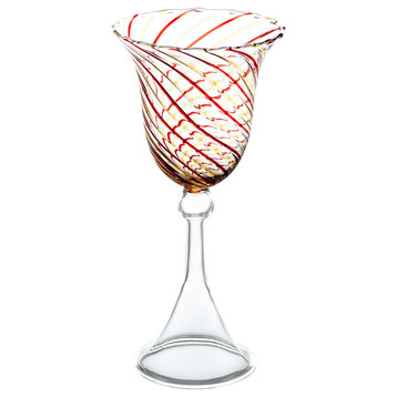 Water Glasses, Set of 4, Base: Clear, Swirl: Red/Yellow