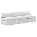 Meridian Furniture - Comfy Upholstered Modular Sofa, Cream, 3-Piece: 3 Armless Chair, Velvet - Give your space a whole new look with this cream Comfy velvet sofa. This handsome sofa fits nicely with other items in the Comfy collection and is a versatile seating option designed for adaptability, comfort and style. Wrapped in rich cream durable velvet upholstery, this sofa offers a plush embrace of overstuffed down feather cushions, carefully crafted to deliver the highest level of comfort. The perfect seat for creating an oasis for relaxation, this sofa has thick foam surrounding its frame for added support and coziness.