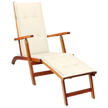 vidaXL Solid Acacia Wood Patio Deck Chair with Footrest and Cushion Garden