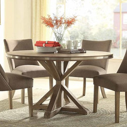 54" Round Light Oak Stainless Steel Trim Dining Set - Dining Tables