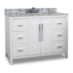 48 inch White Finish Single Sink Bathroom Vanity Carrera Marble Countertop - Bathroom Vanities And Sink Consoles