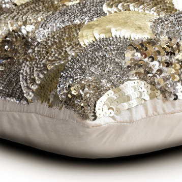 Silver & Gold Silk Sequins & Fish Scales 24"x24" Throw Pillow Cover - Altimo