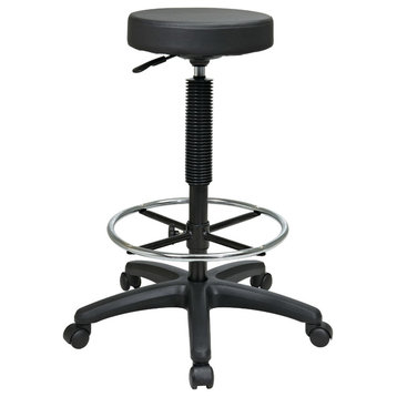 Pneumatic Drafting Backless Stool With Nylon Base, Height Adjustment 25" To 35"