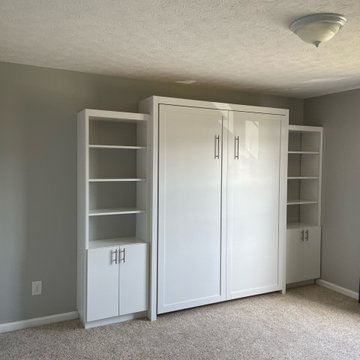 Custom Built Vertical Queen Size Murphy Bed with Side Shelving & Cabinetry