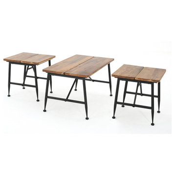 GDF Studio Ocana Outdoor Industrial Acacia Wood Coffee and Accent Table Set