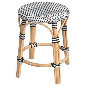 Bowery Hill Traditional Rattan Round 18" Dining Stool - White and Black