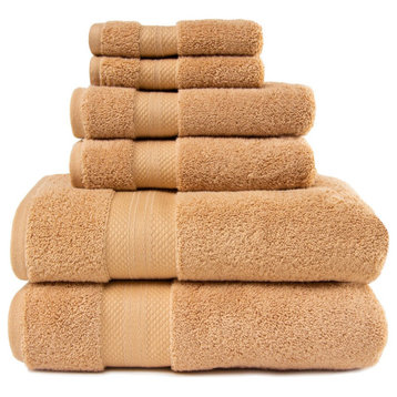 6 Piece Turkish Solid Cotton Hand Bath Towels, Hazelnut