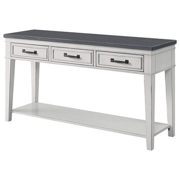 Large Console Table, Antique White Body With 3 Drawers and Rectangular Grey Top