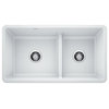 Blanco 442524 Precis 33"x18" Granite Double Offset Bowl Kitchen Sink, White