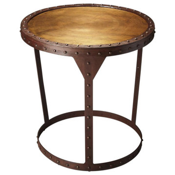 Side Table Round Gold Distressed Rubbed Brown Metalworks Gray Iro