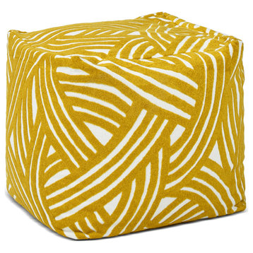 Pouf 23" Oversized Bean Bag Embroidery Cube Ottoman, Brushstroke Yellow