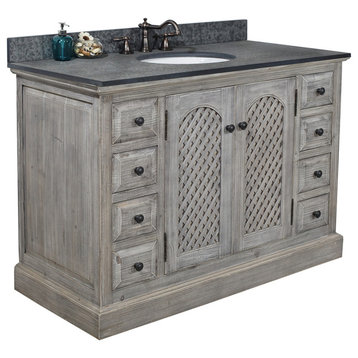 Single Fir Sink Vanity Driftwood With Polished Surface Granite Top, 48", Gray