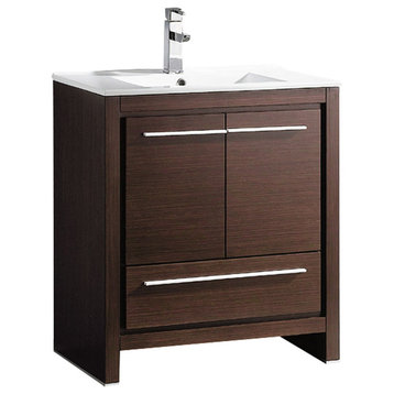 Allier 30" Bathroom Cabinet, Base: Wenge Brown, With Integrated Sink