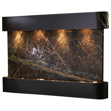 Sunrise Springs Wall Fountain, Blackened Copper, Rainforest Green Marble, Round