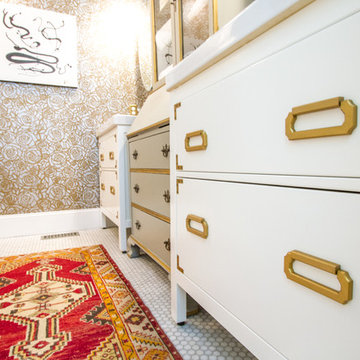 Bathroom Remodel- Maxed Out Storage and Metallic Wall Stencil