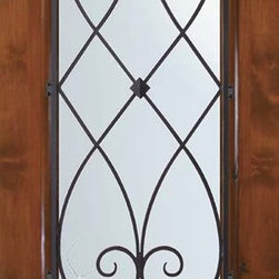 Slab Single Door 80 Wood Alder Charleston 3/4 Lite Wrought Iron - Front Doors