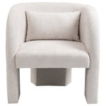 Meridian Furniture - Sawyer Beige Weaved Polyester Fabric Accent Chair, Cream, Chenille Fabric - Showcase your upscale taste with this handsome Sawyer chenille fabric accent chair. Upholstered from top to bottom in super-soft cream chenille cross-hatched fabric, this beautiful chair has a distinctively modern design that ensures it grabs attention, no matter the angle. A futuristic shape draws all eyes to the chair while the included pillow comforts the back and makes it extra comfortable. A birchwood frame provides sturdiness and resilience, ensuring this chair finds a spot in your home for long-term use.