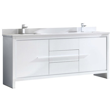 Fresca Allier 72" White Modern Double Sink Bathroom Cabinet With Top and Sinks