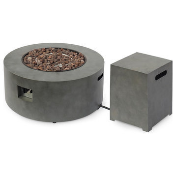 Hemmingway Outdoor Round Fire Pit With Tank Holder, Concrete Finish