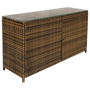 Wicker Rattan Buffet Serving Cabinet Table Storage Counter