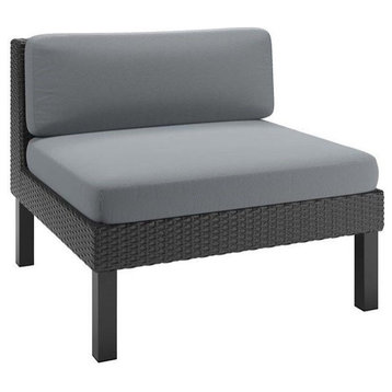 Oakland Black Wicker / Rattan Frame Middle Patio Seat with Gray Cushions