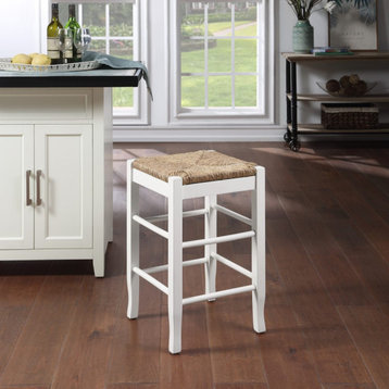 Square Rush Backless Bar Stool, White
