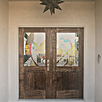 Rustic Entry Doors with Stained Glass