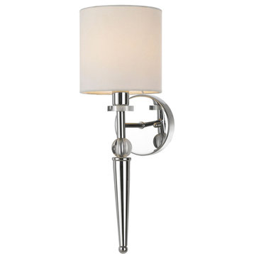 Harper 1-Light Wall Sconce Hardwire, Crystal Accents/Round Shade, Chrome / Ivory