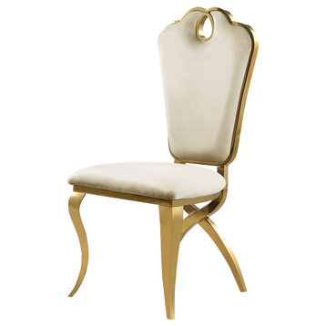 Leona Velvet Royal Dining Chair With X-Shaped Legs, Set of 2, Cream/Gold