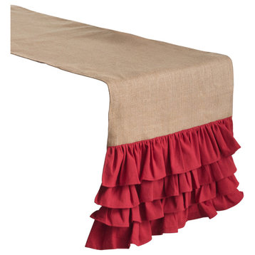 Ruffle Design Jute Red 90x16 inches Table Runner, 16" x 90", Red, Rectangle