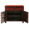 Red Rustic Lacquer Slim Side Table Cabinet