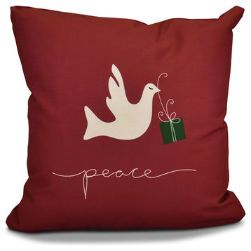 Decorative Outdoor Holiday Pillow, Animal Print, Cranberry, 18"x18"