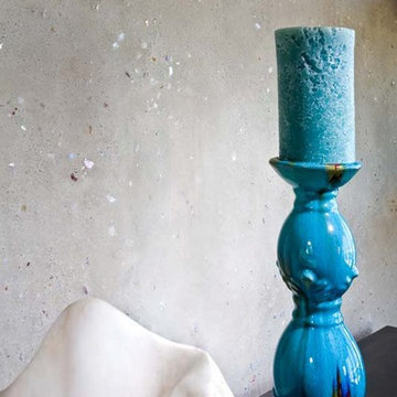 Abalone and capiz shells embedded in lime plaster