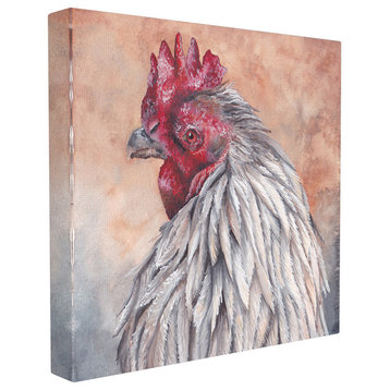 Rust Orange Painted Rooster Portrait Canvas Wall Art, 24"x24"