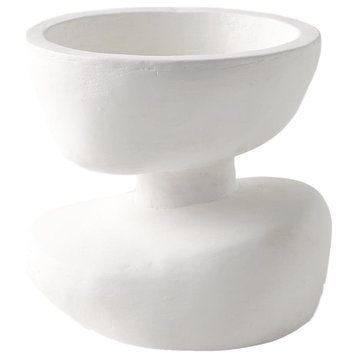 Organic Shape Modern Abstract Pedestal Bowl 8" Sculpture Minimalist White