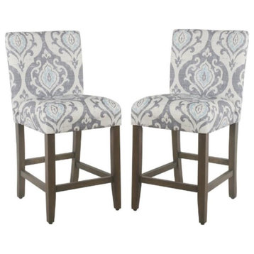 Home Square 24" Wood and Fabric Parsons Counter Stool in Suri Blue - Set of 2