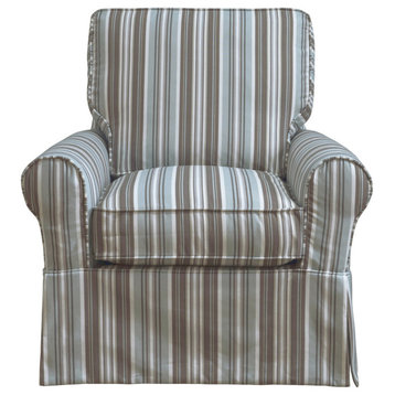 Horizon Slipcovered Swivel Rocking Chair | Performance Fabric | Blue Striped