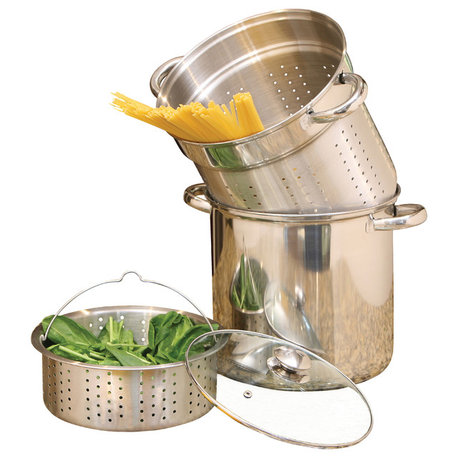 Stainless Steel Pasta Cooker 12-Quart 4 Piece Encapsulated Base