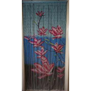 Blue Back Pink Flower Curtain