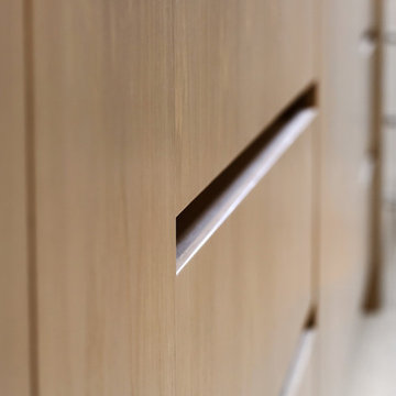 Contemporary Recessed Metal Pull in brushed nickel,