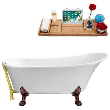 59" Streamline N341ORB-GLD Soaking Clawfoot Tub and Tray With External Drain