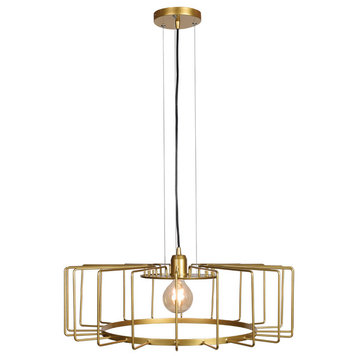 Wired Cage Pendant, Gold Finish, Horizontal