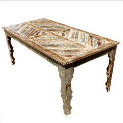 72" Rustic Reclaimed Wood Parquet Top Dining Table - Dining Tables