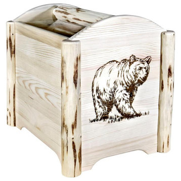 Montana Woodworks Wood Magazine Rack with Engraved Bear Design in Natural