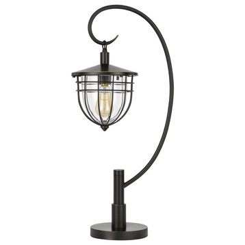 Benzara BM272201 30" Metal Down bridge Lantern Table Lamp, Bronze Black