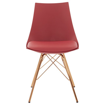 Oakley Chair in Desert Rose Red Faux Leather with Gold Chrome Base