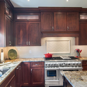 Long Dry Bar Wall with Ribbed Glass Cabinets