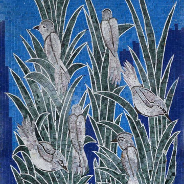 Mosaic Artwork, Birds On A Plant I Mozaico