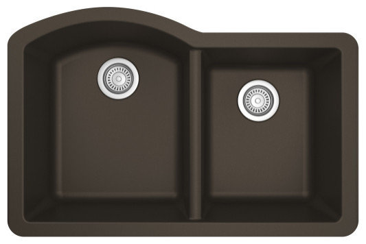 Karran Undermount Quartz 32" 60/40 Double Bowl Kitchen Sink, Brown